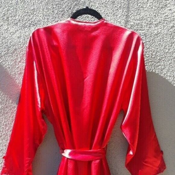Vintage CACIQUE LINGERIE ROBE LG RED LACEY WRAP ROBE KIMONO NWT Dead Stock - Picture 11 of 13